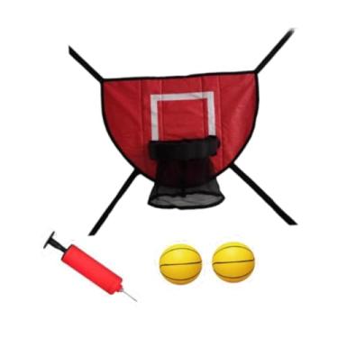 Imagem de menolana Mini trampolim, cesta de basquete, gol de basquete, aro destacável para enterradas seguras, acessório de trampolim de fácil instalação para todas as, Vermelho