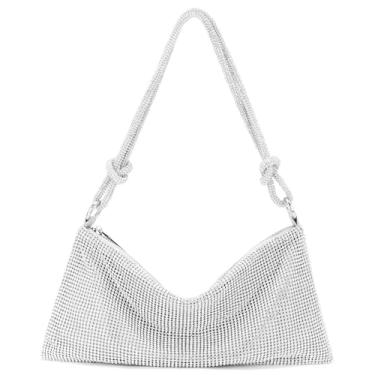 Imagem de RNIEGA Bolsa clutch feminina com strass para noite, bolsa de ombro brilhante com glitter para festa, formatura, casamento, Prata