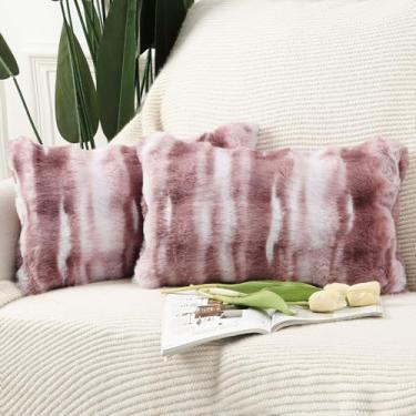 Imagem de MADIZZ Pacote com 2 capas de almofada de lã grossa de pelúcia 30,5 x 50,8 cm, rosa, macia, neutra decorativa, adornada, boho, capas de almofada para sofá, quarto