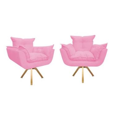 Imagem de Kit 2 Poltronas Decorativa Opala Base Giratória Suede Rosa Bebê Ms Dec