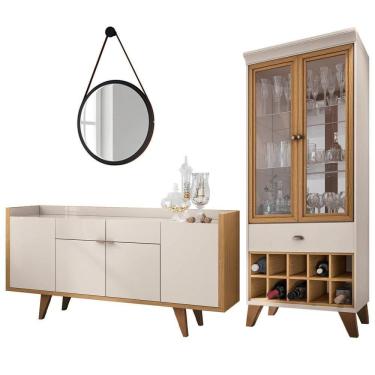 Imagem de Buffet Sinfonia Com Espelho 54cm E Cristaleira Adega órfeo H01 Off White-cinamomo - Mpozenato