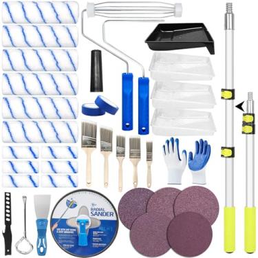 Imagem de Kit de rolo de pintura de 37 peças com haste de extensão de 5 a 10 m, capas de rolos de pintura de 23 cm 10 cm, bandeja de lixadeira de drywall profissional, conjunto de rolos de pincel de pintura de