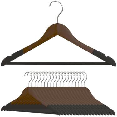 Imagem de Cabides de madeira de veludo, pacote com 20, cabides Colthes de madeira natural, cabides antiderrapantes de veludo luxuosos com gancho giratório 360 para ternos, calças e vestidos, 44 cm