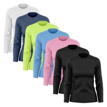 Imagem de Kit 7 Camisas Feminina Manga Longa Proteção Uv Dry Fit - Brás e Cia, M