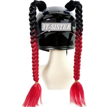 Imagem de 3T-SISTER Tranças tranças com ventosa para decoração de capacete de motocicleta, esqui, bicicleta, 2 peças (preto a vermelho)