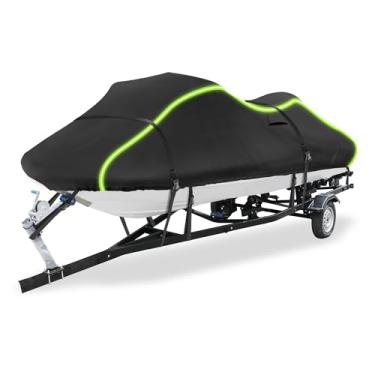 Imagem de X AUTOHAUX Capa para jet ski cabe 294.6 cm-317.5 cm (2 lugares), 300D Duty Oxford Anti-UV impermeável Trailerable PWC, apto para Yamaha para SeaDoo para Kawasaki com 2 saídas de ar 10 tiras pretas