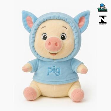 Imagem de Porquinho de Pelúcia 30cm com Moletom e Touca Antialérgico Lavável - T