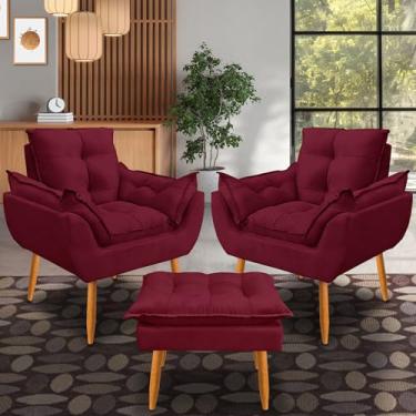 Imagem de kit 2 poltrona Emily puff descanso para os pés tecido suede (bordo)