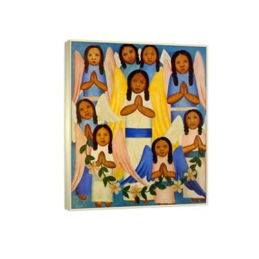 Imagem de Tarsila do Amaral Famosas Impressões em Tela-Imagem arte parede lona-Moldura Prata Pintura decoração quarto Sala de estar(anjos) 20x25cm