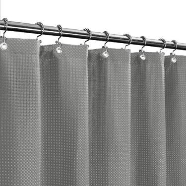 Imagem de (71Wx66L(Short), Gray) - Short Shower Curtain Fabric with 170cm Length, Waffle Weave, Hotel Collection, 230 GSM Heavy Duty, Water Repellent, Machine Washable, Grey Pique Pattern Decorative Bathroom Curtain
