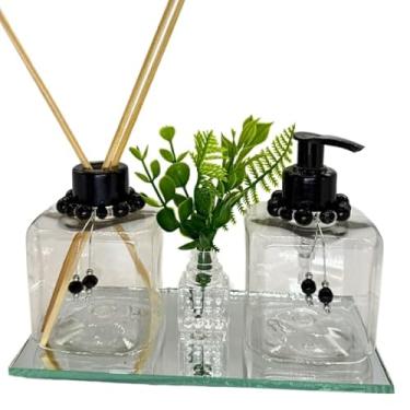 Imagem de Kit Lavabo Plástico LUXO Cubo TRANSPARENTE Saboneteira e Difusor com Bandeja