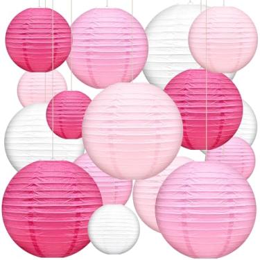 Imagem de Celehappy 16 Peças De Lanternas Papel Decorativas Redondas Rosa, 6" 8" 10" 12" Quatro Cores Chinesas Para Decoração Festa Aniversário, Casamento, Chá Bebê, Dia Dos Namorados, Ambientes Internos E Ex