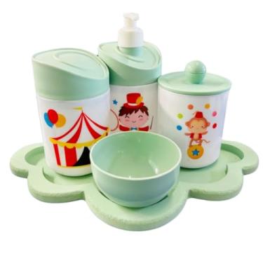 Imagem de Kit Higiene Baby Circo Menino c/bandeja em MDF (Nuvem verde/verde)