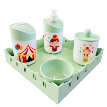 Imagem de Kit Higiene Baby Circo Menino c/bandeja em MDF (Quadrada verde/verde)