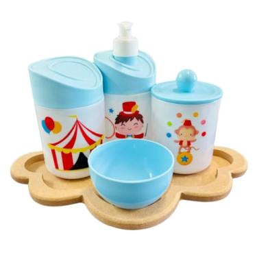 Imagem de Kit Higiene Baby Circo Menino c/bandeja em MDF (Nuvem crua/azul)