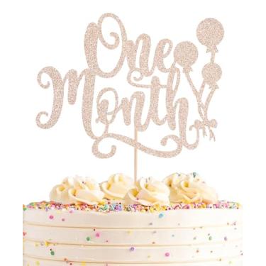 Imagem de AHAORAY One Month Cake Topper - Rose Gold Glitter New Born Welcome Baby Cake Decorations Supplies, for Baby Shower/Gender Reveal Party Photo Booth Props