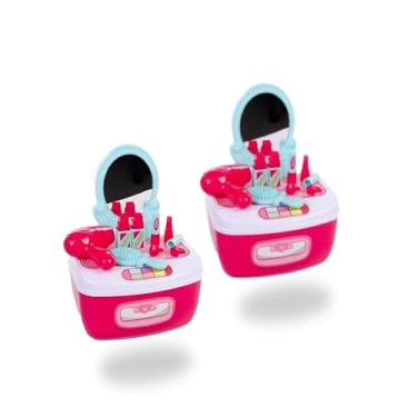 Imagem de Kit com 2 Maletas Beauty Fashion – Salão de Beleza Infantil Portátil com 12 Peças + 2 Adesivos Cada | Brinquedo Educativo para Crianças a Partir de 3 Anos | Rosa Pink