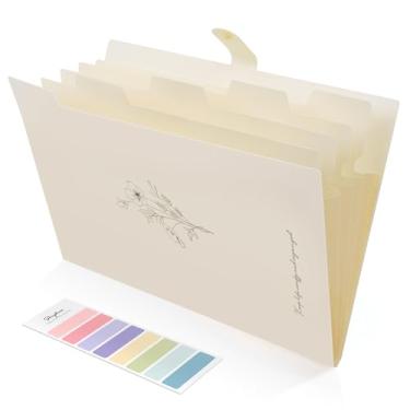 Imagem de SKYDUE Organizador de arquivos expansível com 5 bolsos, pastas de arquivos sanfonados com etiquetas, organizador de recibos de notas de papel para documentos, material de escritório escolar
