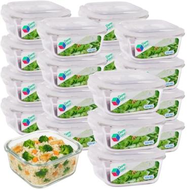 Imagem de Kit 20 Potes de Vidro Hermético 320ML Quadrado Cor Sortida Dona Laura