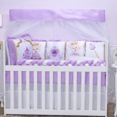 Imagem de Kit Berço Sublimado12 Peças - Conforto e Estilo para o Enxoval do Bebê (Castelo Lilás)