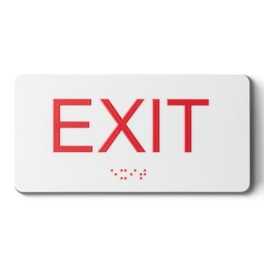Imagem de Placa de saída - Placas de saída em conformidade com ADA com braille e letras elevadas para negócios, placa de saída de emergência para banheiro de escritório interno e externo, fácil instalação -