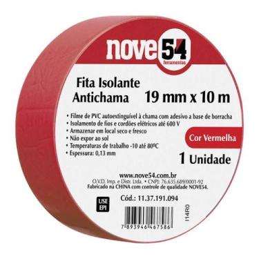 Imagem de Fita Isolante Antichama Vermelha 19mmx10m Até 600V Nove54 - 000084