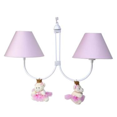Imagem de Lustre 2L Simples Com 2 Ursinhas Princesas Rosa Quarto Bebê - Potinho 