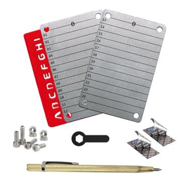 Imagem de Conjunto de 02 Carteiras (cold wallet) e Riscador de Metal para Criptomoedas, Aço Inox, capacidade de 24 palavras por placa, gravado a laser nas duas faces