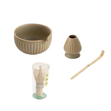 Imagem de ＫＬＫＣＭＳ Tigela de cerâmica Matcha com bico, batedor de Matcha artesanal, colher de bambu, utensílios para fazer chá, tigela de chá de porcelana