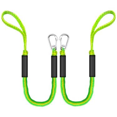 Imagem de ZRSCHYG Linhas de doca elástica de 1,5 m para barcos, cordas de barco de gancho único para ancoragem com laços, pacote com 2 (verde e amarelo)