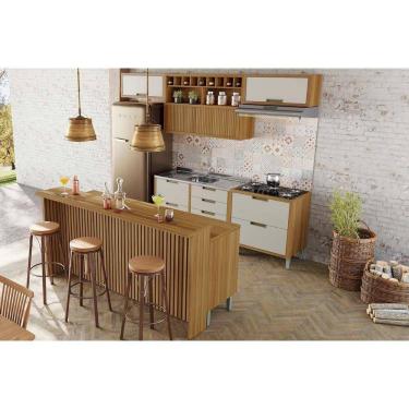 Imagem de Cozinha Modulada Nesher Imperatriz 8 Peças (3Aéreos+4Balcões+1Ilha) C8P53 Freijo/Off White-Nesher