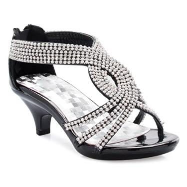 Imagem de Sandália infantil Olivia K com bico aberto e tiras de strass - Casamento, vestido, dança, dama de honra, Gold Glitter, 12 Little Kid