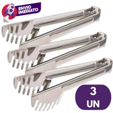 Imagem de Kit Pegador Serrilhado Dentado Em Aço Inoxável Para Massa Macarrão Sal