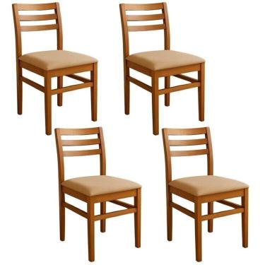 Imagem de Kit 4 Cadeiras para Sala de Jantar em Madeira Maciça Diamante Mel/Bege