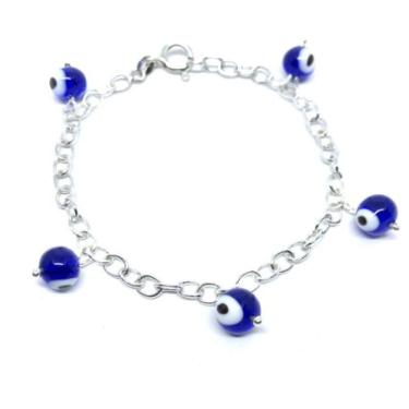 Imagem de Pulseira Em Prata 925 Maciça Cadeado com Olho Grego 3 Fios Italiana 19CM 4MM