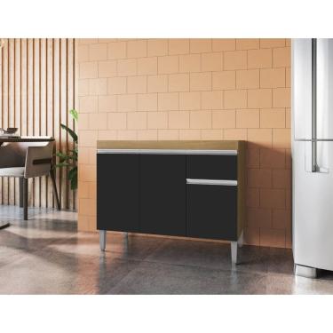 Imagem de Balcão Gabinete de Pia Tatiane 100cm Amêndoa/Preto S/Tampo - AJL Móveis