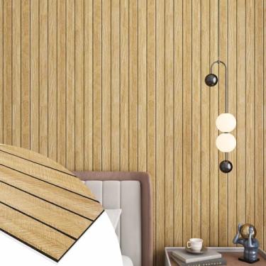 Imagem de Decotalk Painéis de parede destacados Descasque e cole painéis de madeira para parede Painel de teto para paredes interiores 6 x 2,2 m Decoração de paredes de ripas Folhas de painéis Folha de folheado