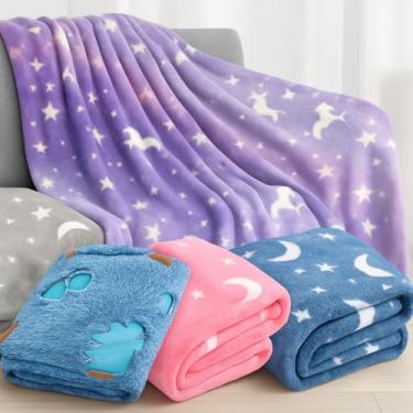 Imagem de Cobertor Infantil Mágico que Brilha no Escuro, Manta Solteiro com Estampa (Lilas Unicórnio)