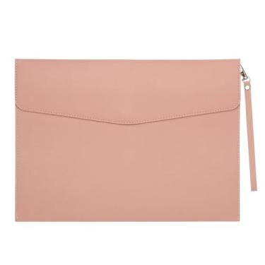 Imagem de PATIKIL Pasta de arquivo A4 de couro PU, organizador de documentos, pasta de envelope com fecho de pressão para recibo de carta estilo 3, rosa