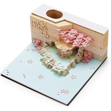 Imagem de Calendário 3d 2025 - Ilha Da Flor De Pêssego, Bloco De Notas 3d Artsy Pads Calendário De Tempo 2025, Livro De Notas Rasgado à Mão Modelo De Escultura De Papel Ornamentos, Peach Blossom Island