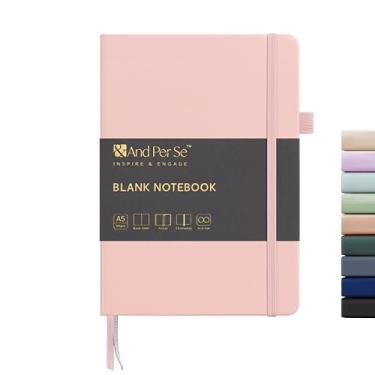 Imagem de &And Per Se Caderno de diário em branco, 160 páginas, caderno de papel grosso pautado universitário de 14,5 x 20 cm para escrita, caderno de capa dura (1 pacote, rosa)
