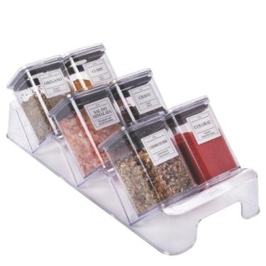 Imagem de Kit Porta Tempero e Condimentos Incolor com Base e 6 Recipientes 160ml de Acrílico c/Tampas de Fechamento Hermético (Vedação de Borracha Preta) Plasútil + Cartela com 24 Adesivos Personalizados