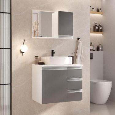 Imagem de Conjunto Gabinete Banheiro Prisma 60cm - Gabinete + Cuba + Espelheira 