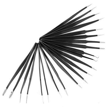 Imagem de Akozon 11pcs Aço Inoxidável Precisa Tweezers Com Bolsa de Armazenamento-Acessórios para Ferramentas de Reparo Anti-estática e Resistente à Corrosão (Saco de couro pinça de 11 peças)