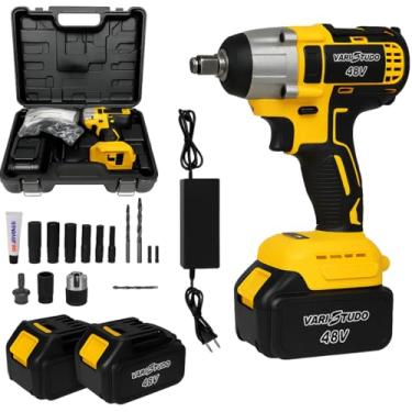 Imagem de Parafusadeira Furadeira Chave de Impacto 48V Brushless – Alta Potência 2 Baterias 4.0Ah + Carregador Bivolt Kit Completo com Soquetes, Brocas, Mandril e Maleta Ferramenta Profissional Elétrica