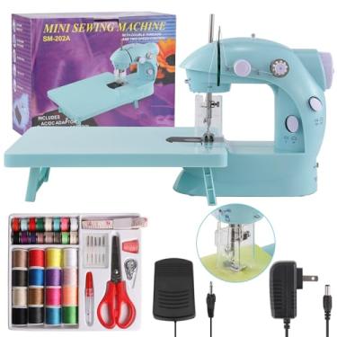 Imagem de Xosewiuii Máquina De Costura Para Iniciantes Com Mesa Expansora, Pedal E Kit 42 Peças, Protetor Dedos Luz, Mini Máquinas Portáteis 2 Linhas, Velocidades Interruptores, Conjunto Azul Crianças 8 A 12