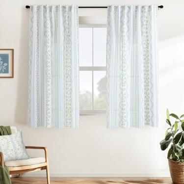 Imagem de Cortinas transparentes florais brancas e azuis de 153 cm de comprimento para quarto, estilo chalé botânico, linho, romântico, Grandmillennial, cortinas exclusivas para quarto de meninas, sala de estar