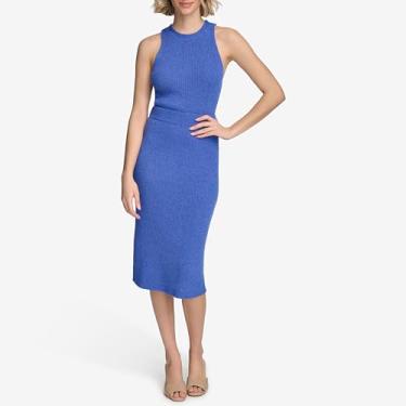 Imagem de Calvin Klein Suéter feminino canelado sem mangas, Azul deslumbrante, G