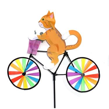Imagem de GreatProductz Cata-Vento De Quintal, Gato Amarelo Malhado Em Uma Bicicleta Carregando Um Pequeno Rato, Cata-Vento, Moinho Vento, Decoração Jardim Colorida