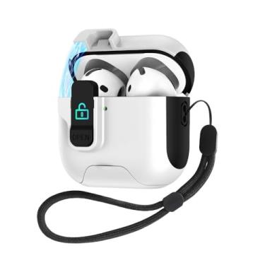 Imagem de Capa de fone de ouvido com suporte magnético para vagens de ar 4 caixas de luxo para vagens de ar 4 cobertura protetora com cordão de qualidade,White